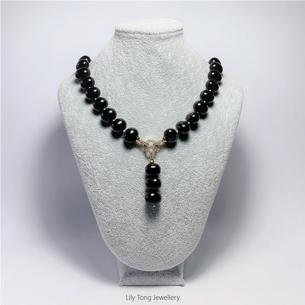 Oval Shell Pearl 3-Bead Pendant Necklace #0607