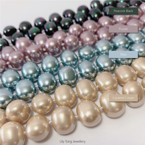 Oval Shell Pearl 3-Bead Pendant Necklace #0606