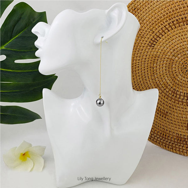 12mm Shell Pearl Drop Threader Earrings #T113 Light Apricot